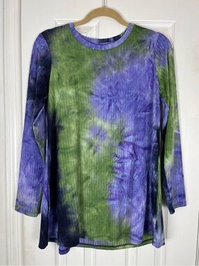 Logo by Lori Goldstein Ribbed Tie Dye Long Sleeve A-Line Tunic Top Sz S Pockets